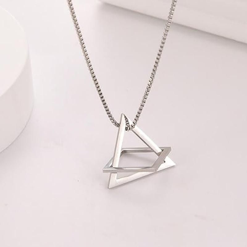 Fashion Pendant Necklace Stylish Silver Plated Geometric Triangles Pendants Necklace for Men and Girls